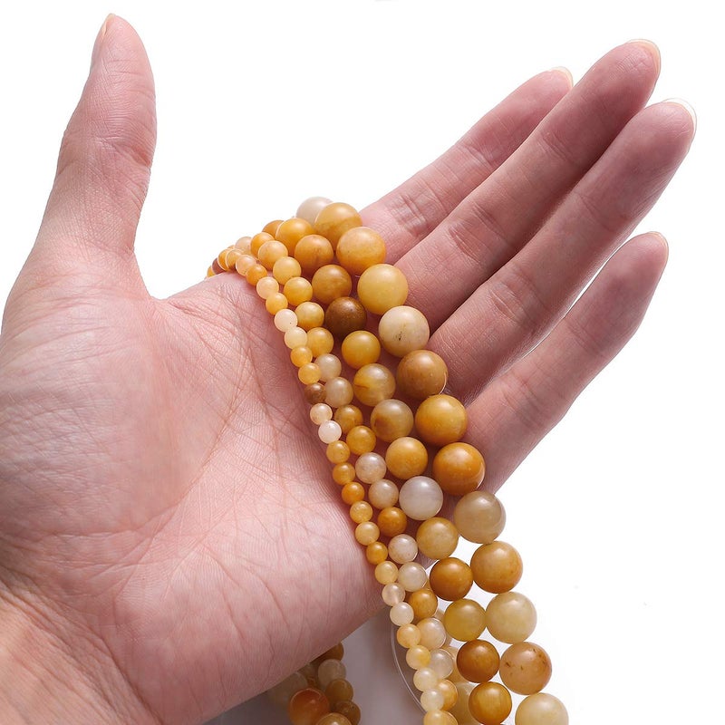 BEADIA Natural Yellow Jade Stone Round Loose Semi Gemstone Beads for Jewelry Making 4MM 89PCS - Image 5